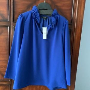 Jcrew royal blue ruffle neck blouse size 6